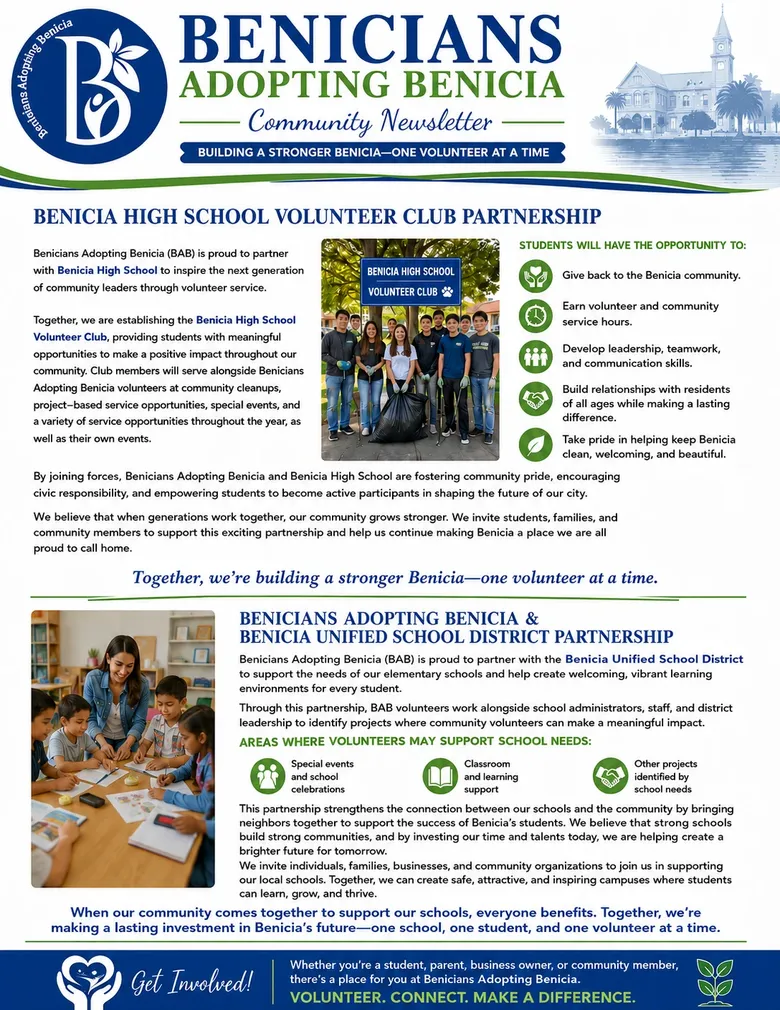 School Partnerships — Benicia High School & BUSD — Benicians Adopting Benicia Community Newsletter